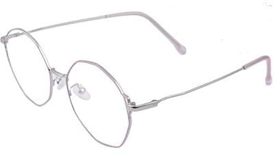 Female Oversized Spectacle Frames. Transparent ARC Lens. Pink & Silver Color Metal Frame.