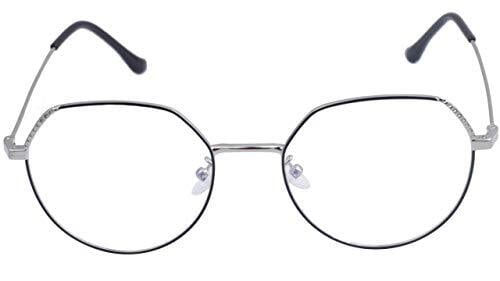 Female Oversized Spectacle Frames. Transparent ARC Lens. Silver & Black Color Metal Frame. Female Oversized Spectacle Frames. Transparent ARC Lens. Silver & Black Color Metal Frame.
