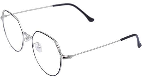 Female Oversized Spectacle Frames. Transparent ARC Lens. Silver & Black Color Metal Frame.