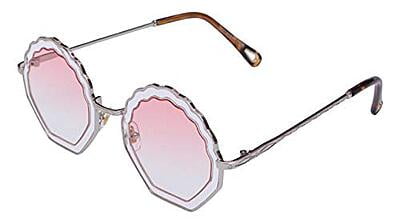 Soigné Female Medium Round Sunglasses. Transparent&Pink Lens
