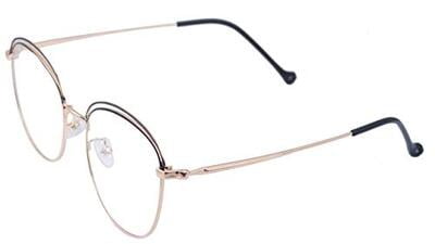 Female Square Spectacle Frame. Golden & Black Color Metal Frame. Transparent ARC Lens.