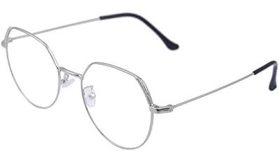 Female Oversized Spectacle Frames. Transparent ARC Lens. Silver Color Metal Frame.