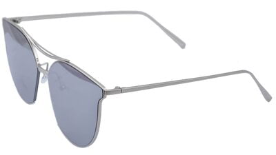 Unisex Oversized Sunglasses. Silver Color Metal Frame. UV Protected Reflective Silver Color Flat Lens.