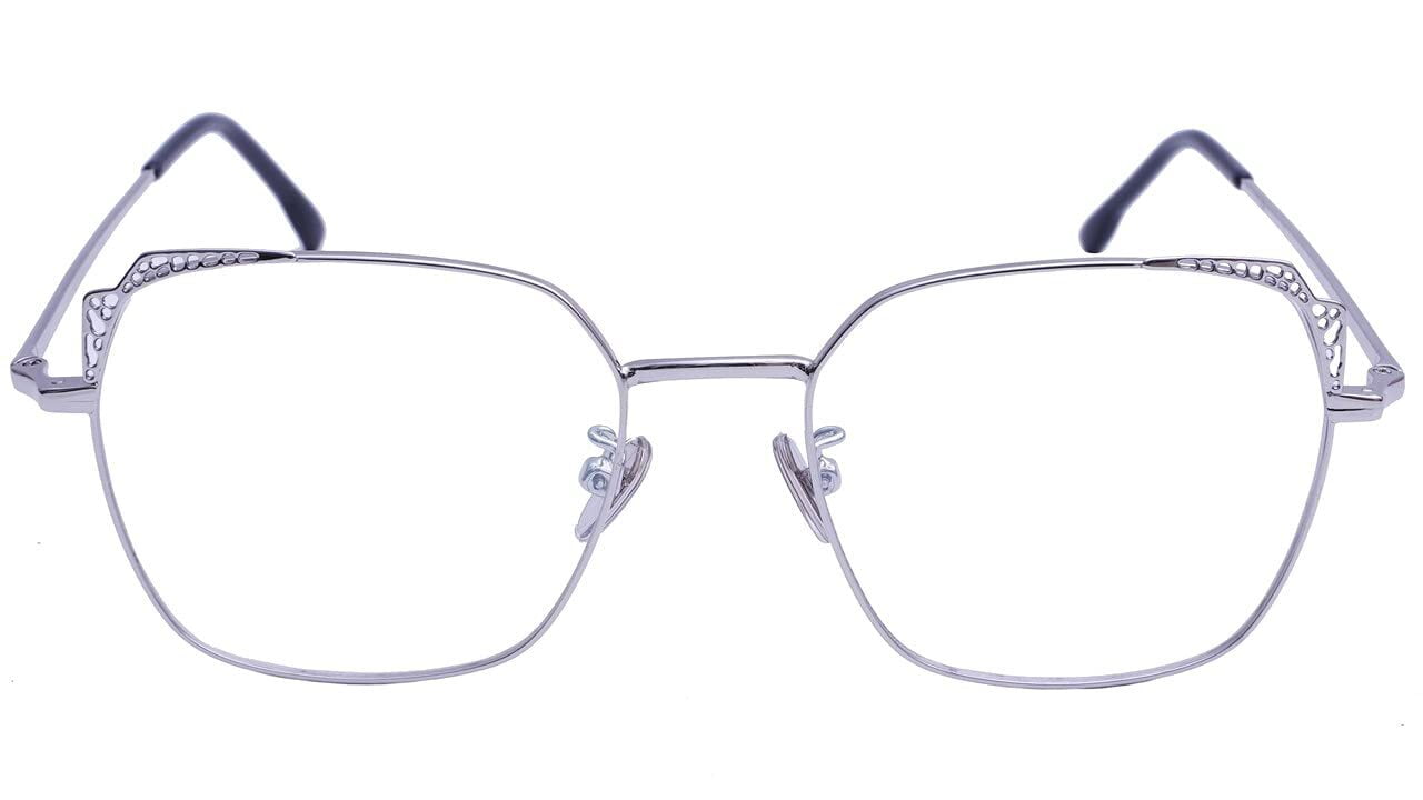 Female Medium Square Spectacle Frame. Silver Color Metal Frame Female Medium Square Spectacle Frame. Silver Color Metal Frame