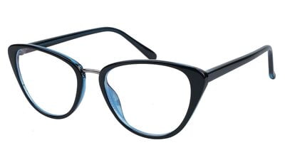 Female Cat Eye Spectacle Frame. Glossy Black & Blue Color Frame. Transparent ARC Lens.