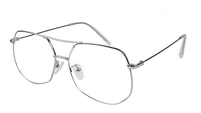 Unisex Large Pentagon Spectacle Frame. Silver Metal Frame