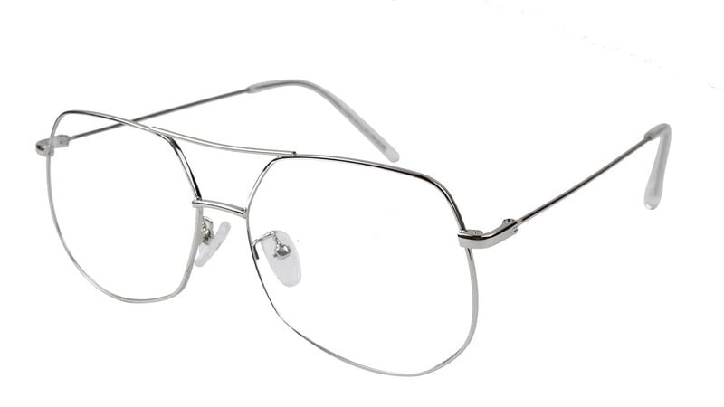 Unisex Large Pentagon Spectacle Frame. Silver Metal Frame Unisex Large Pentagon Spectacle Frame. Silver Metal Frame