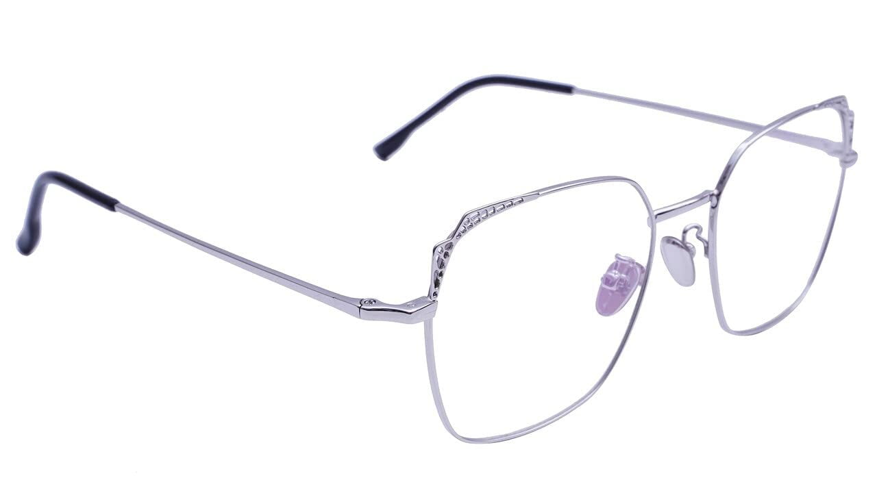 Female Medium Square Spectacle Frame. Silver Color Metal Frame Female Medium Square Spectacle Frame. Silver Color Metal Frame