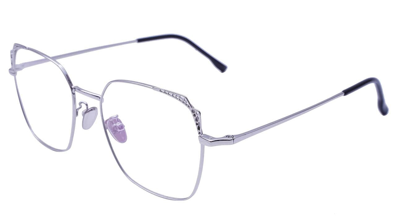 Female Medium Square Spectacle Frame. Silver Color Metal Frame Female Medium Square Spectacle Frame. Silver Color Metal Frame