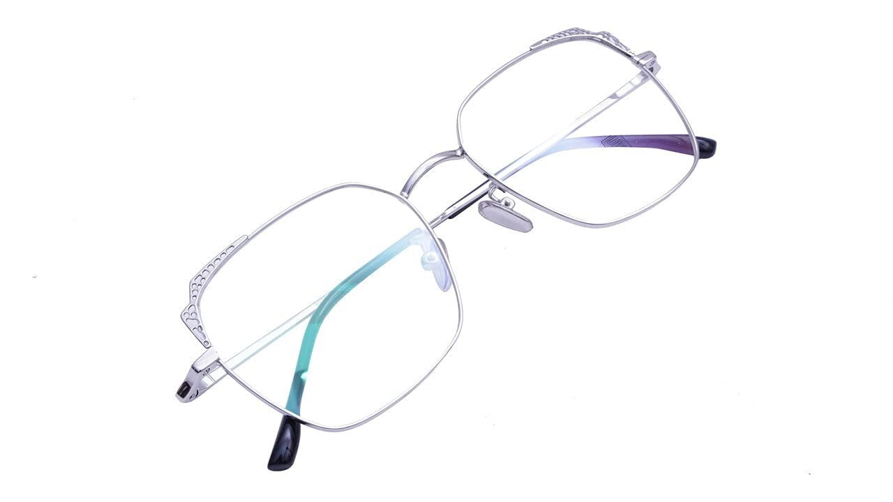 Female Medium Square Spectacle Frame. Silver Color Metal Frame Female Medium Square Spectacle Frame. Silver Color Metal Frame