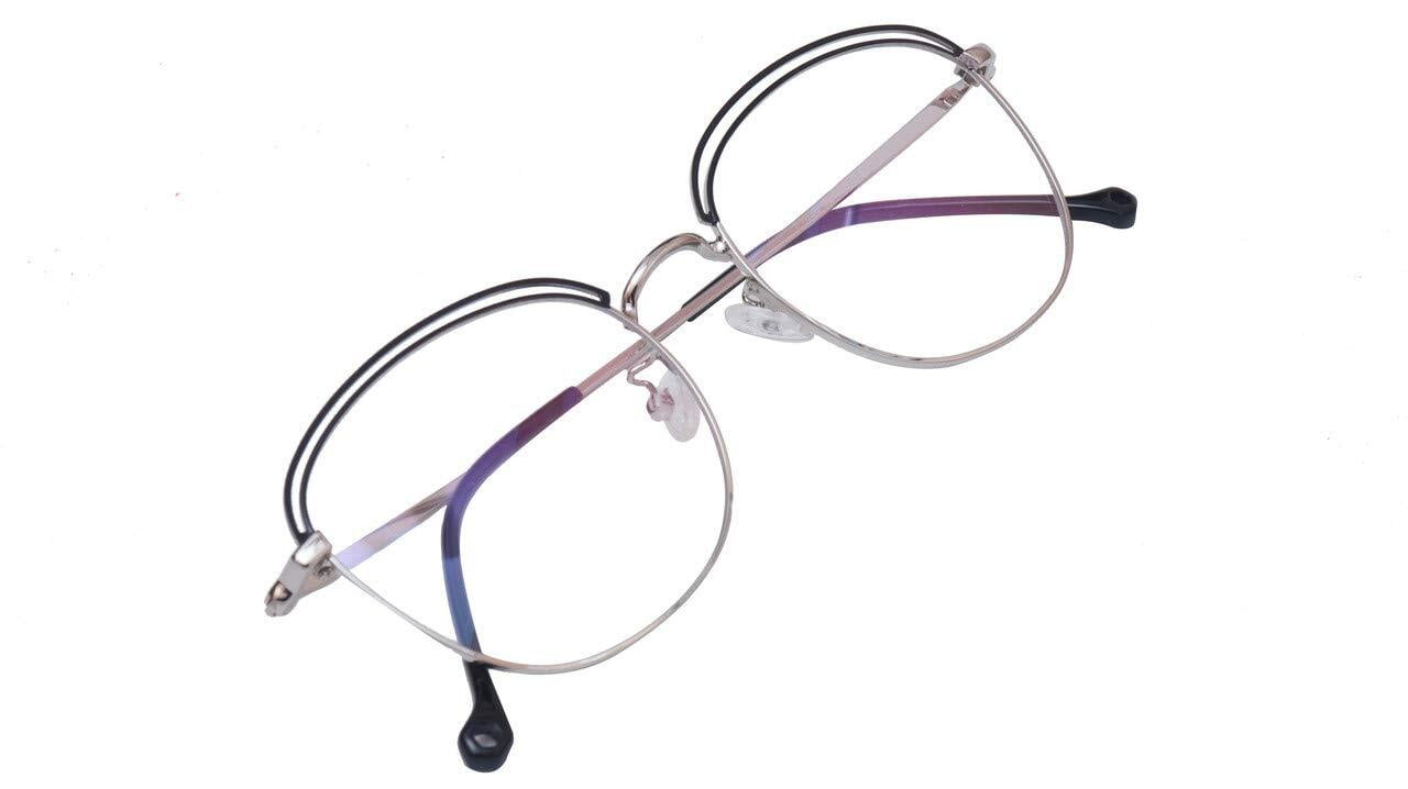 Female Square Large Spectacle Frames. Silver & Black Color Metal Frame. Transparent ARC Lens. Female Square Large Spectacle Frames. Silver & Black Color Metal Frame. Transparent ARC Lens.