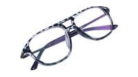 Unisex Rectangular Large Spectacle Frame. Blue Leopard Print Color Rim. Blue Color Temple.