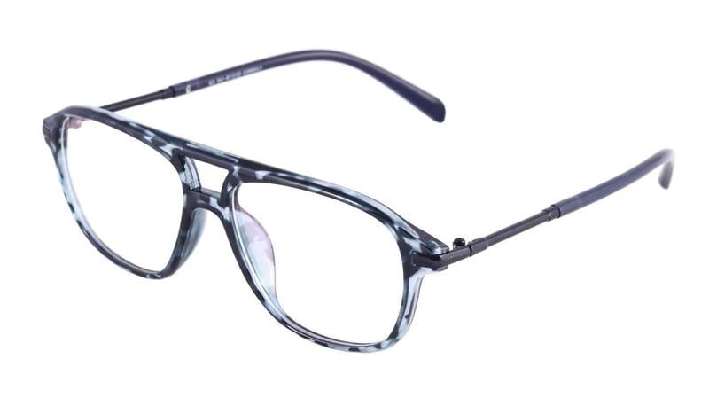 Unisex Rectangular Large Spectacle Frame. Blue Leopard Print Color Rim. Blue Color Temple.