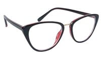 Female Cat Eye Spectacle Frame. Glossy Black & Red Color Frame. Transparent ARC Lens.