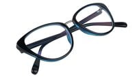 Female Cat Eye Spectacle Frame. Glossy Black & Blue Color Frame. Transparent ARC Lens.