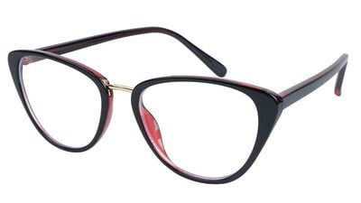 Female Cat Eye Spectacle Frame. Glossy Black & Red Color Frame. Transparent ARC Lens.
