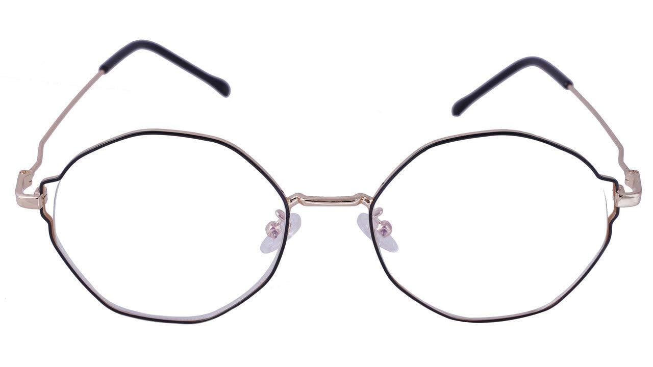 Unisex Oversized Round Spectacle Frame. Golden & Black Color Metal Frame. Unisex Oversized Round Spectacle Frame. Golden & Black Color Metal Frame.