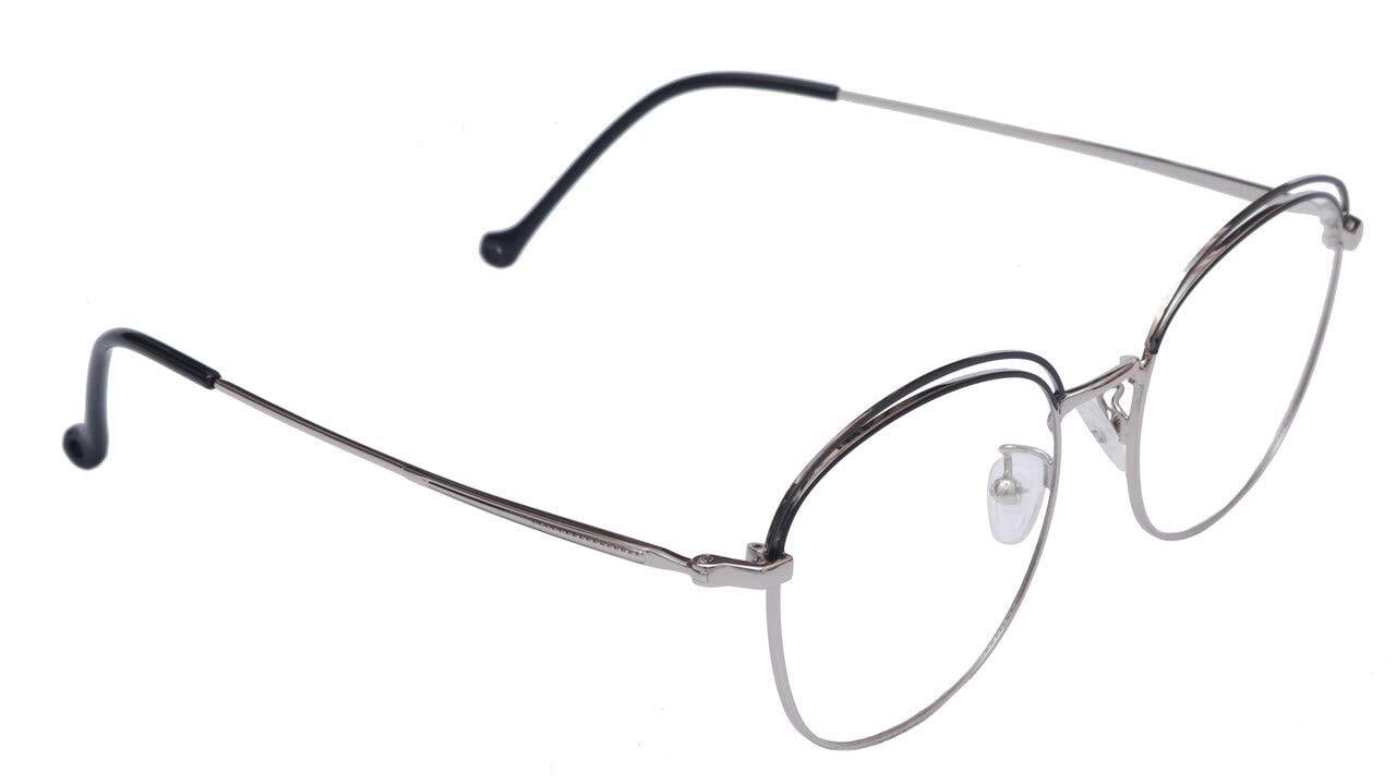 Female Square Large Spectacle Frames. Silver & Black Color Metal Frame. Transparent ARC Lens. Female Square Large Spectacle Frames. Silver & Black Color Metal Frame. Transparent ARC Lens.