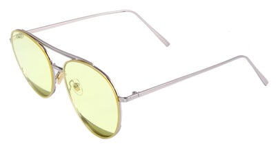 Unisex Aviator Sunglasses. Silver Color Metal Frame. See Through Yellow Color Lens.
