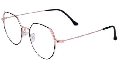 Female Oversized Spectacle Frames. Transparent ARC Lens. Rose Gold & Black Color Metal Frame.