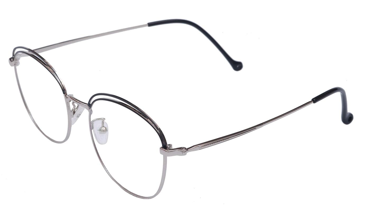 Female Square Large Spectacle Frames. Silver & Black Color Metal Frame. Transparent ARC Lens. Female Square Large Spectacle Frames. Silver & Black Color Metal Frame. Transparent ARC Lens.