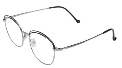 Female Square Large Spectacle Frames. Silver & Black Color Metal Frame. Transparent ARC Lens.