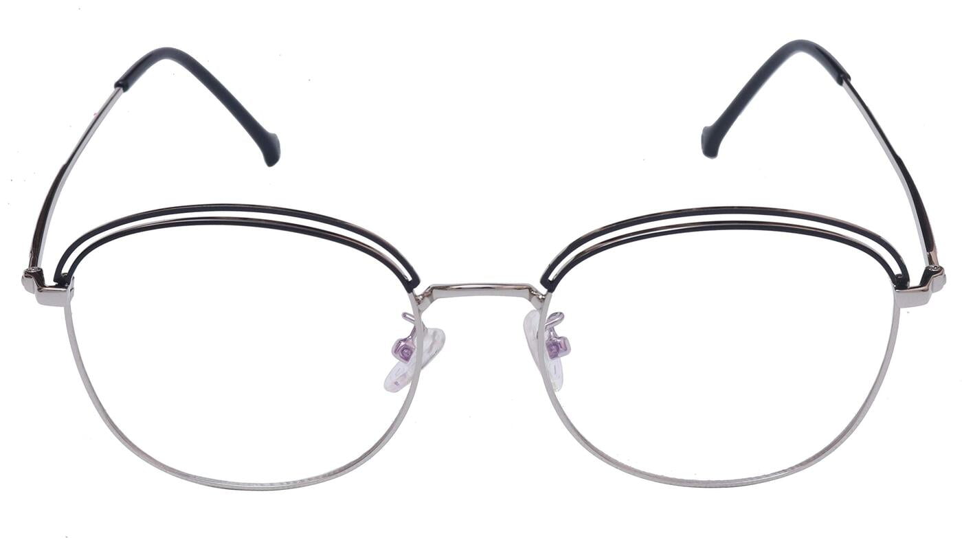 Female Square Large Spectacle Frames. Silver & Black Color Metal Frame. Transparent ARC Lens. Female Square Large Spectacle Frames. Silver & Black Color Metal Frame. Transparent ARC Lens.
