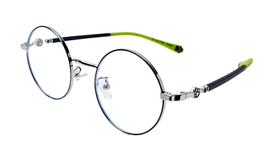 Soigné Kids Small Round Spectacle Frame.Black&Green.(4-9)Y-Unisex