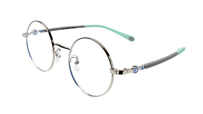 Soigné Kids Small Round Spectacle Frame.Silver&Green.(4-9)Y-Unisex