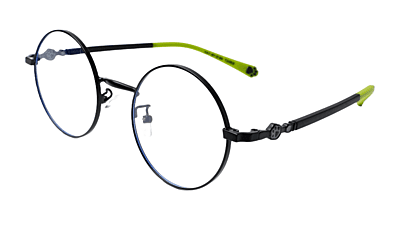 Soigné Kids Small Round Spectacle Frame.Black&Green.(4-9)Yr-Unisex