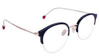 Unisex Half Rim Round Spectacle Frame. Glossy Black &Golden Color Frame.