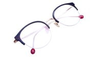 Unisex Half Rim Round Spectacle Frame. Glossy Black &Golden Color Frame.