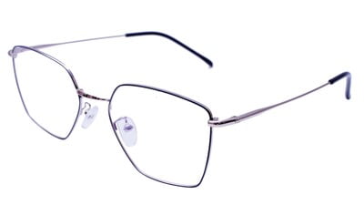 Unisex Pentagon Spectacle Frame. Silver & Black Color Frame. Transparent Color Lens