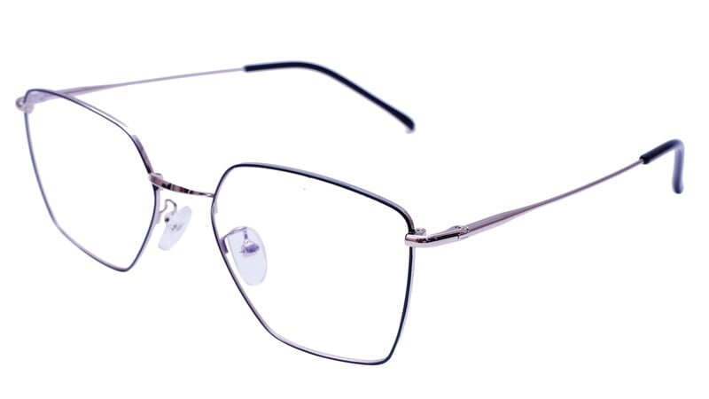 Unisex Pentagon Spectacle Frame. Silver & Black Color Frame. Transparent Color Lens Unisex Pentagon Spectacle Frame. Silver & Black Color Frame. Transparent Color Lens