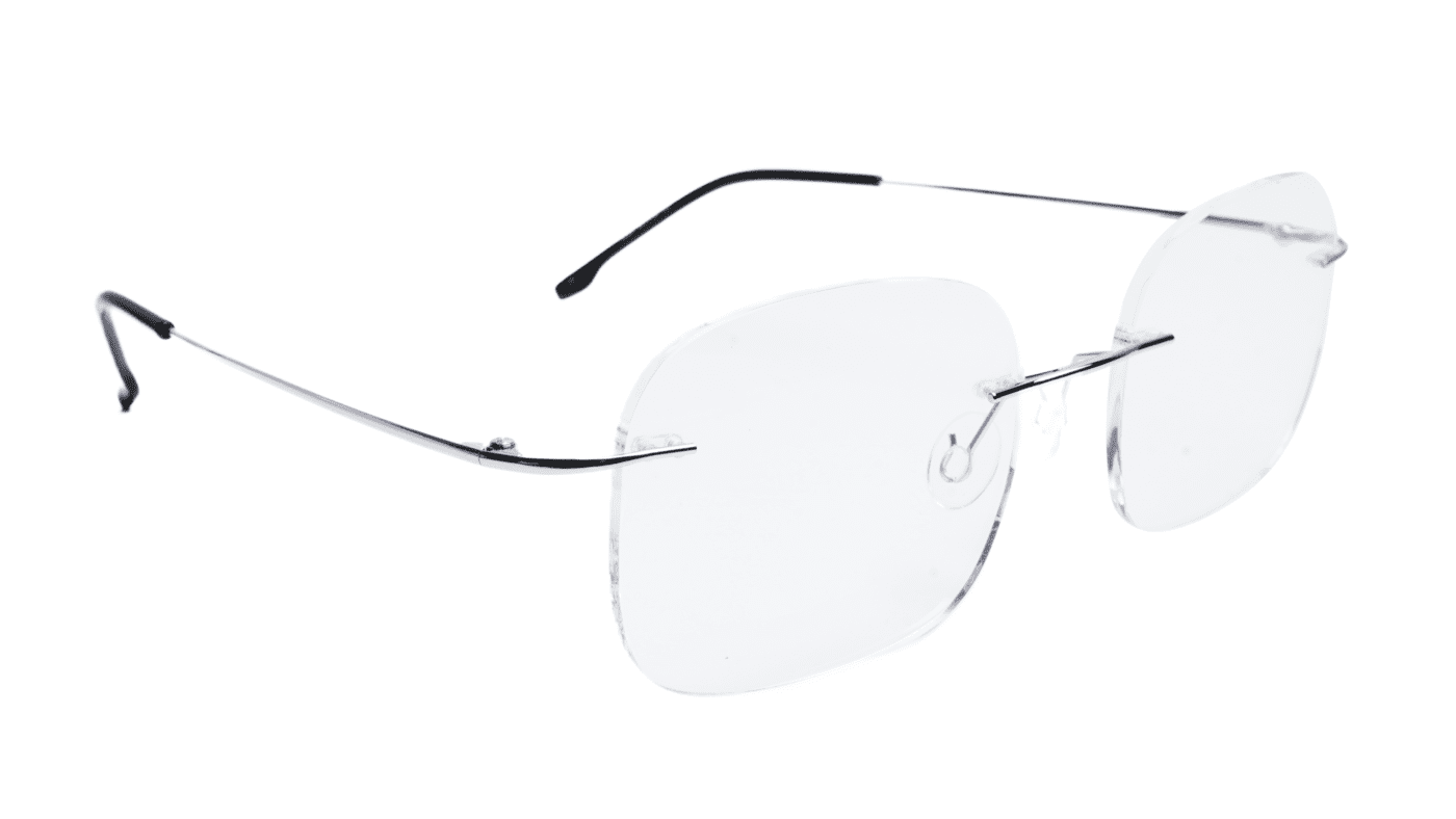 Soigné Unisex Square Rimless Spectacle Frame.Silver Soigné Unisex Square Rimless Spectacle Frame.Silver