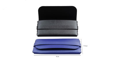 PU Leather Pouch For Sunglasses & Spectacle Frames. Shiny Blue & Shiny Black Color Pouch.
