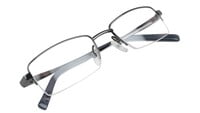 Unisex Half Rimmed Rectangular Spectacle Frame. Grey Color Metal Frame.