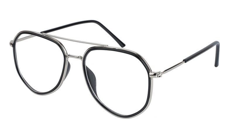 Unisex Aviator Spectacle Frame. Silver & Black Color Frame.