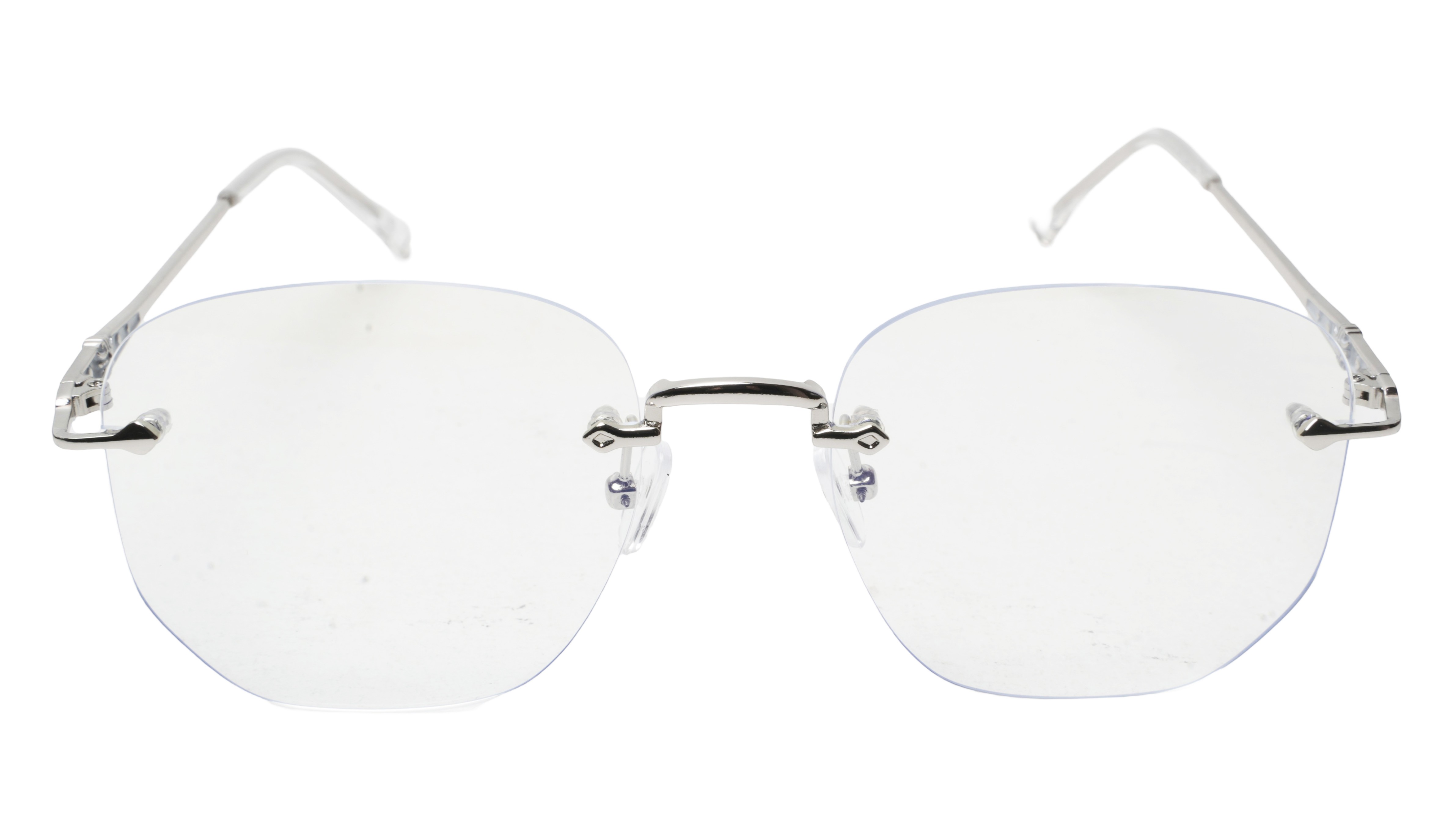 Soigné Unisex Square Rimless Spectacle Frame.Silver-Medium Soigné Unisex Square Rimless Spectacle Frame.Silver-Medium