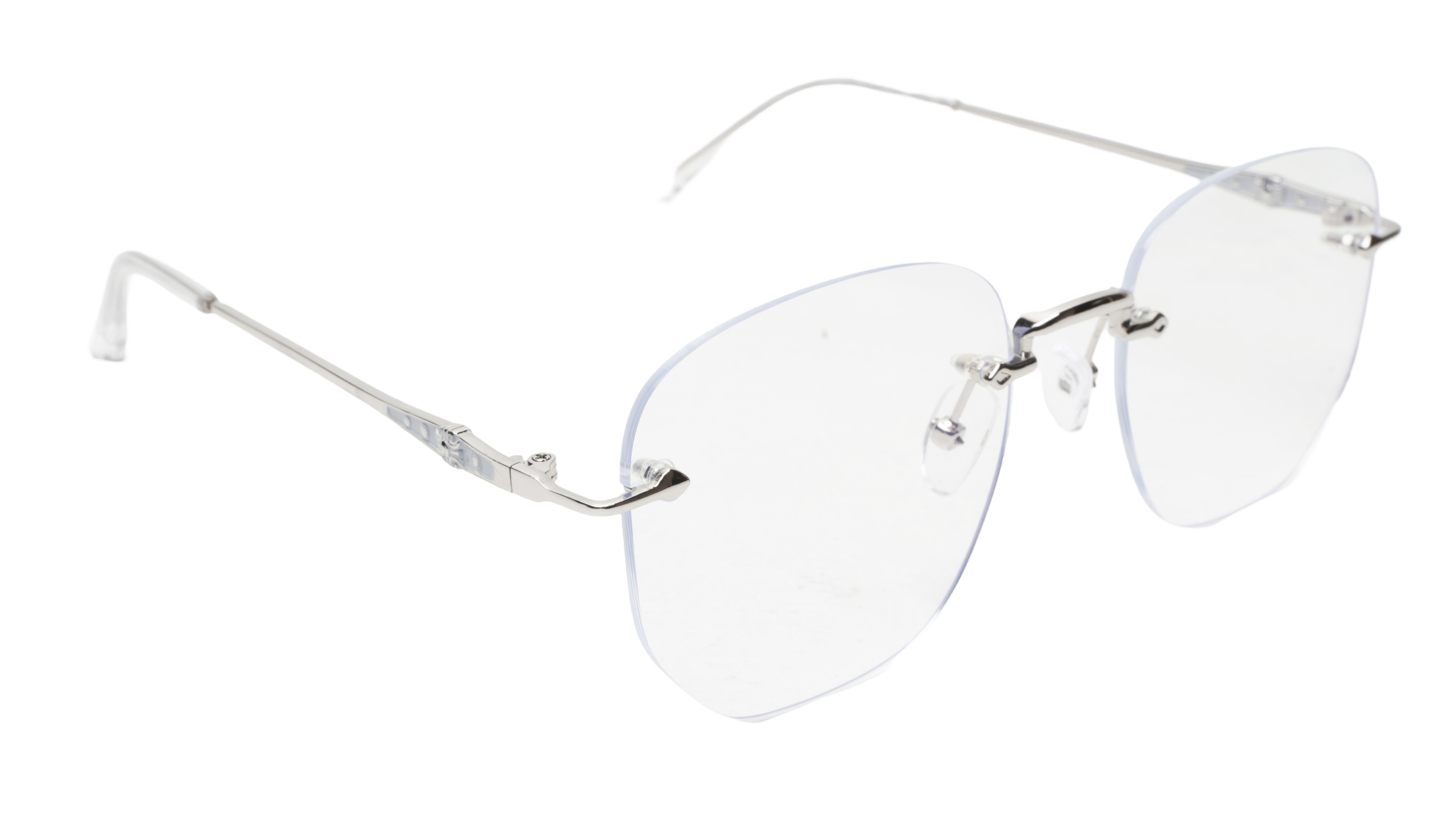 Soigné Unisex Square Rimless Spectacle Frame.Silver-Medium Soigné Unisex Square Rimless Spectacle Frame.Silver-Medium