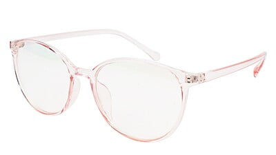 Female Oversize Round Spectacle Frame. See Through Light Pink Frame