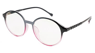 Female Oversize Round Spectacle Frame. Black & Pink Frame