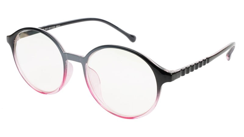 Female Oversize Round Spectacle Frame. Black & Pink Frame