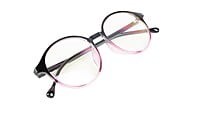 Female Oversize Round Spectacle Frame. Black & Pink Frame