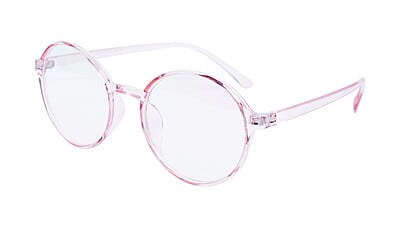 Female Round Medium Spectacle Frame. See Through Light Pink Frame