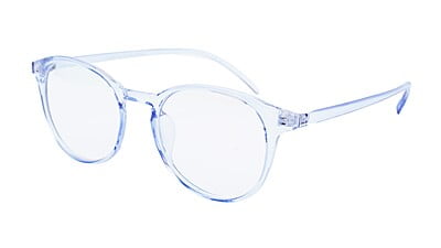 Unisex Large Full Rim Round Spectacle Frame. See Through Blue Color