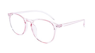 Female Round Large Spectacle Frame. See Through Pink Color