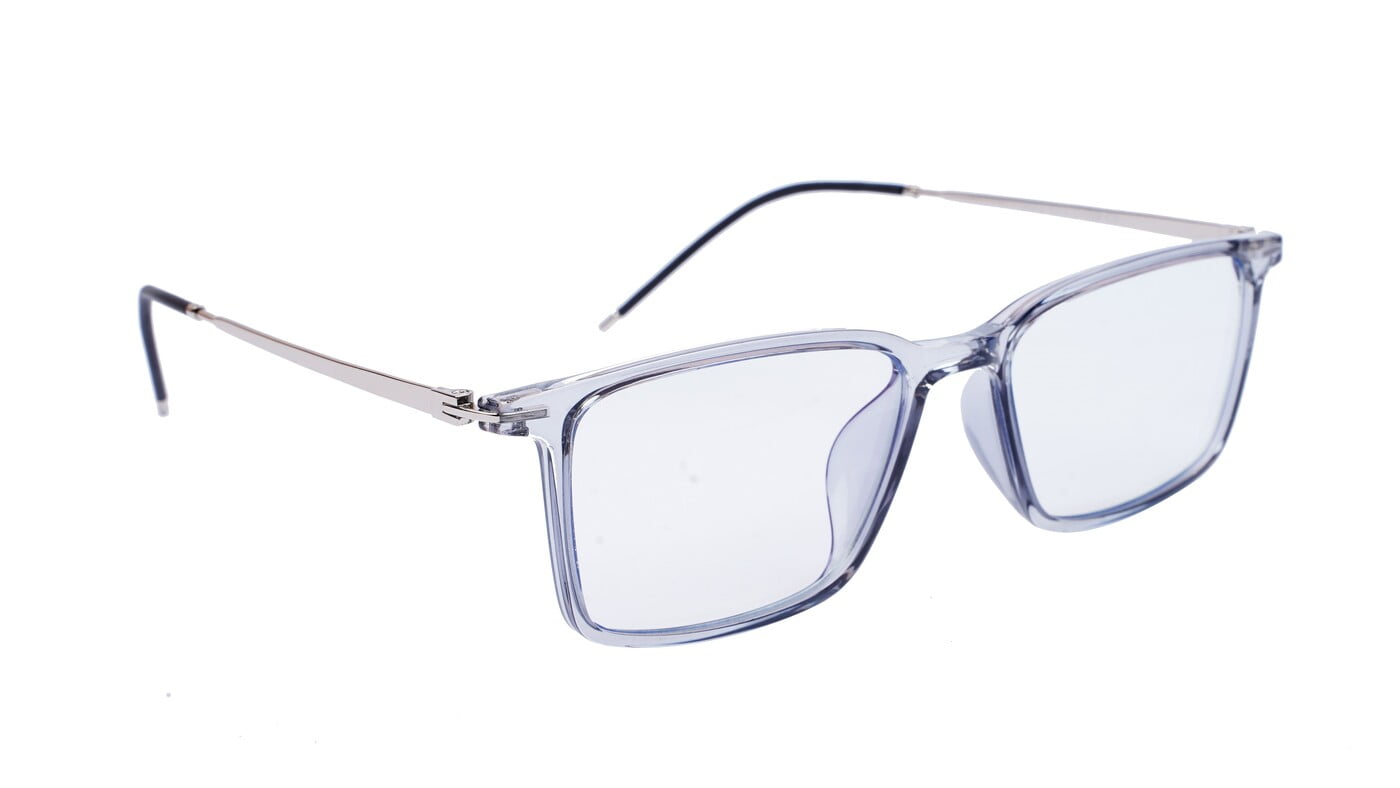 Unisex Large Rectangular Spectacle Frame. See Through Grey Rim Unisex Large Rectangular Spectacle Frame. See Through Grey Rim
