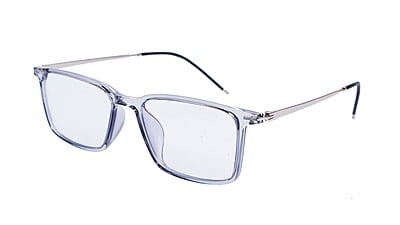 Unisex Large Rectangular Spectacle Frame. See Through Grey Rim