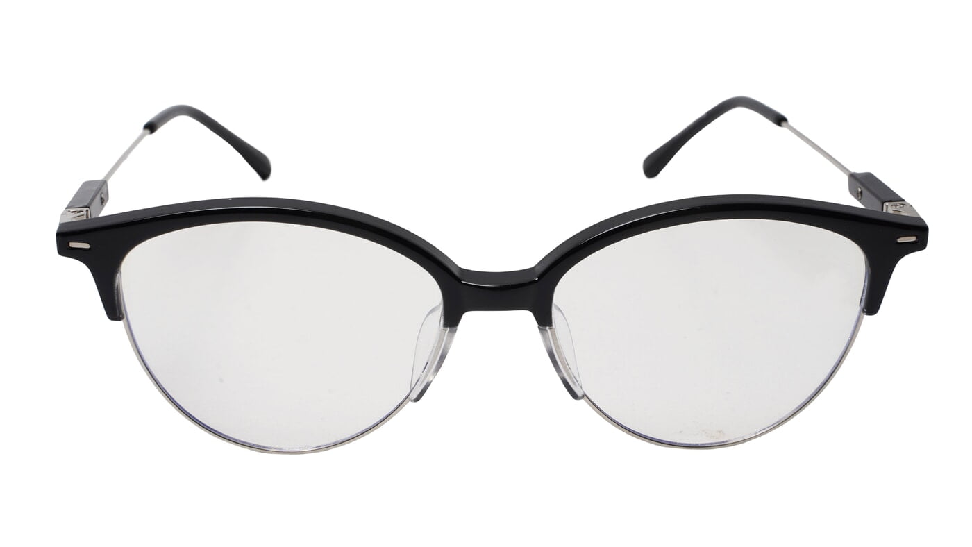 Soigné Female Large Half Rim Cat Eye Spectacle Frame.Black&Silver Soigné Female Large Half Rim Cat Eye Spectacle Frame.Black&Silver
